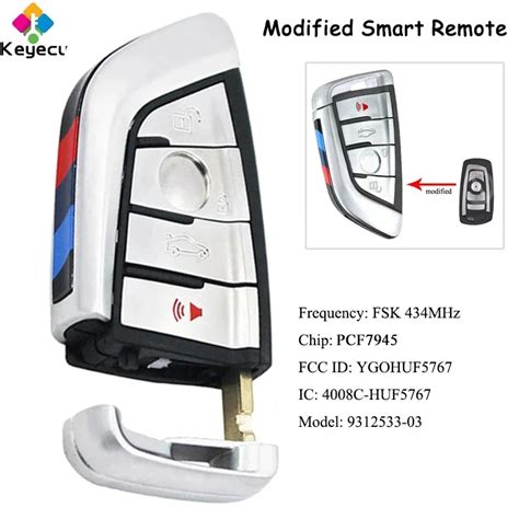 KEYECU Llave Remota Modificada CAS4 Plateada Con 4 Botones Chip