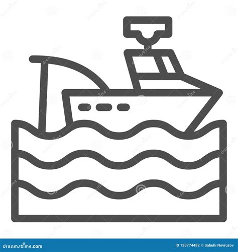 Fishing Vessel Line Icon Fishing Boat Vector Illustration Isolated On