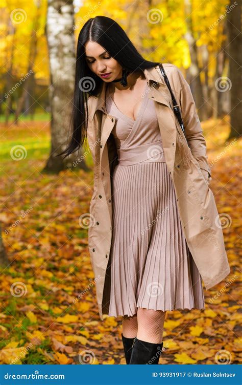 Elegant Woman Walking In The Autumn Park Stock Image Image Of Elegant