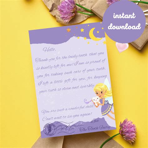 Tooth Fairy Letter Printable, Lost Tooth Purple Certificate, Tooth