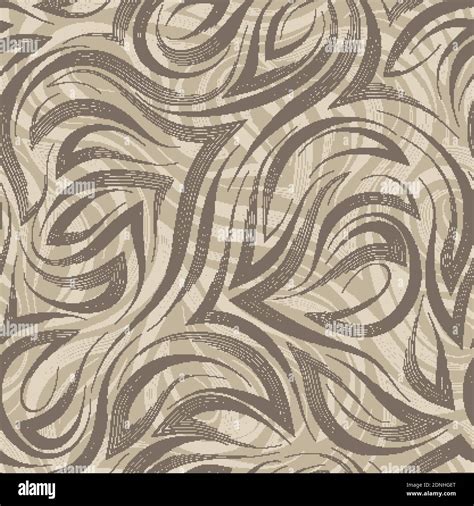 Brown Smooth Lines And Corners Vector Geometric Seamless Pattern On Beige Background Graceful