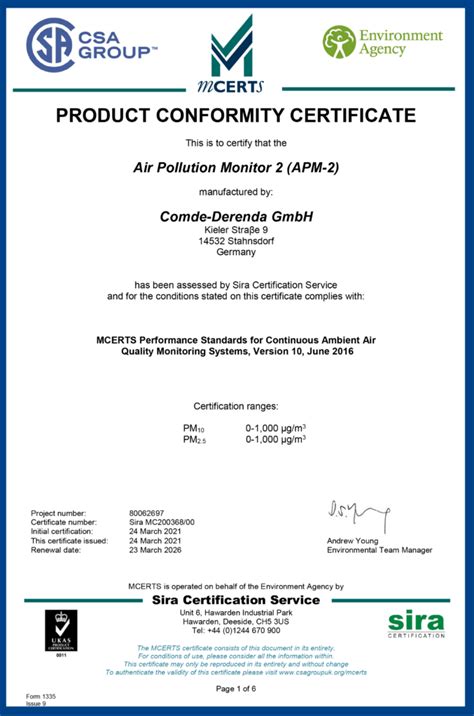 APM 2 Receives MCERTS Certification Comde Derenda