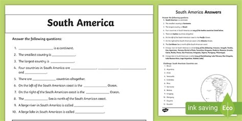 South America Worksheet