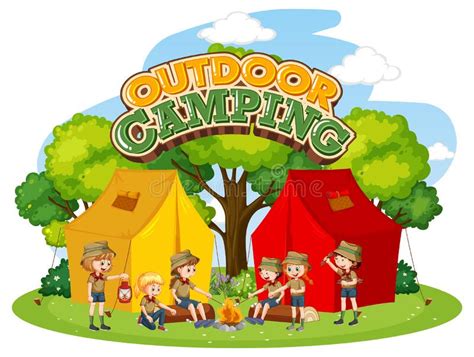 Camping En Plein Air Avec Des Enfants Scout Illustration De Vecteur