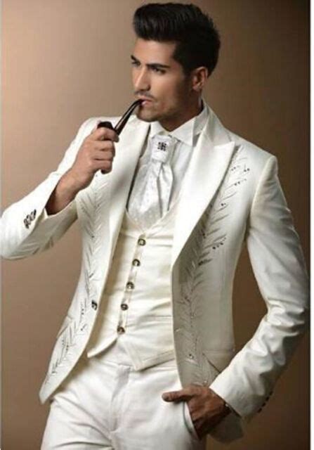 Ivory Embroidery Groom Tuxedos Groomsmen Men Wedding Party Suits Best Man Suits Ebay