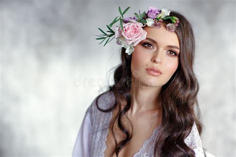 Portrait Of A Beautiful Brunette Girl With Brown Eyes In A Stock Photo Image Of Makeup