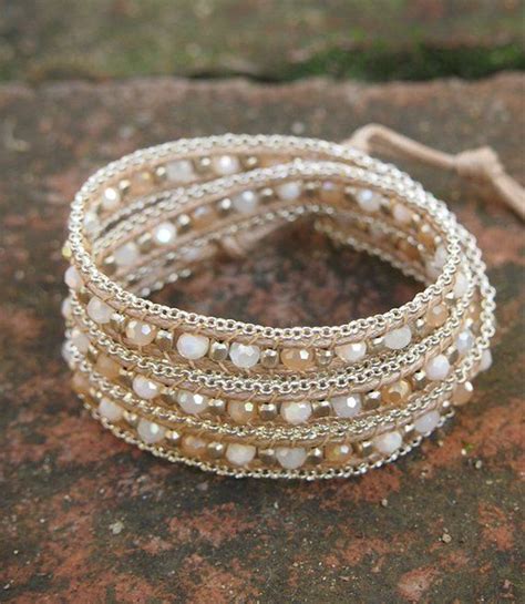 3 Times Natural Crystal Beaded Mix Wrap Bracelet With Chain Beadwork