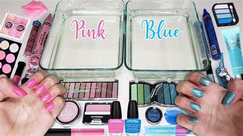 PINK VS BLUE SLIME Mixing Makeup Glitter Into Slime Tran Twins