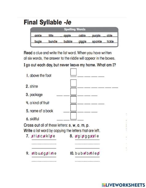 Reading Comprehension Worksheets Consonant Le Syllables Worksheets Library