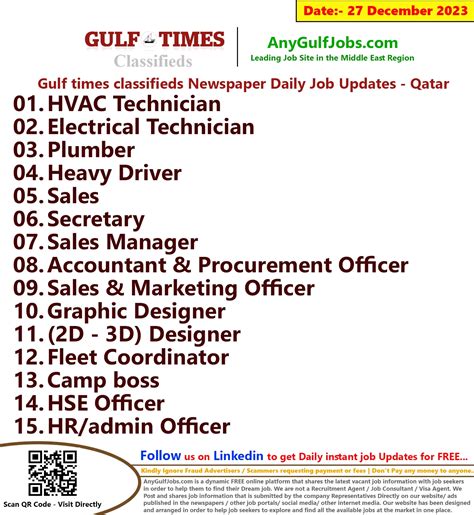 Gulf Times Classifieds Job Vacancies Qatar 27 December 2023 2024