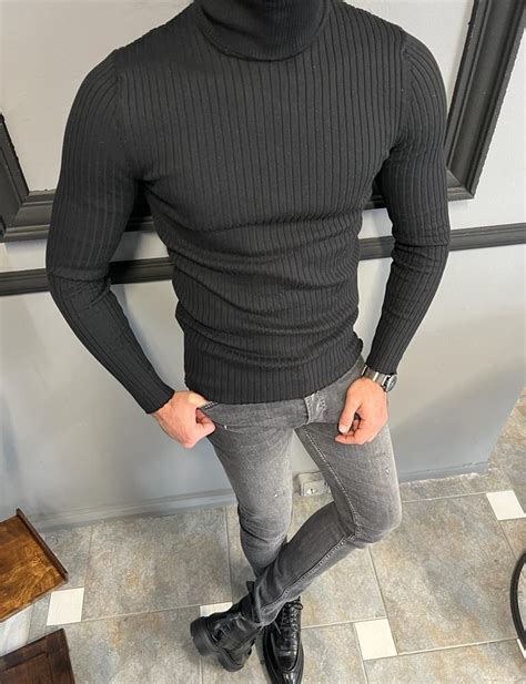 Buy Black Slim Fit Turtleneck Sweater By With Free Shipping