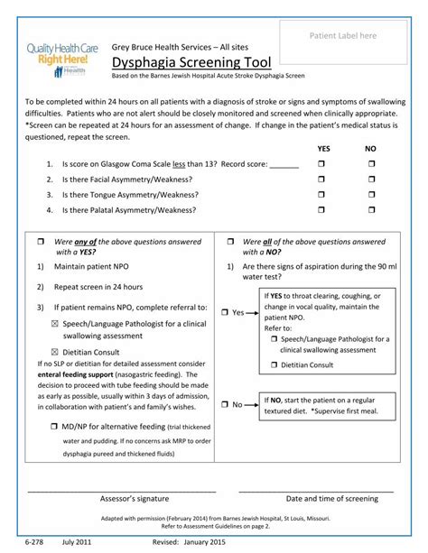 Pdf Patient Label Here All Sites Dysphagia Screening Tool · Is Score