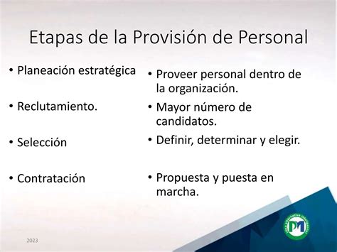 Provisión las etapas de selección personal PPT