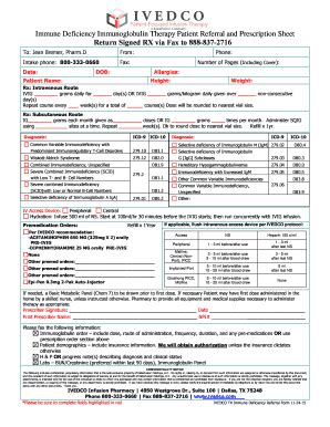 Fillable Online Immune Deficiency Immunoglobulin Therapy Patient