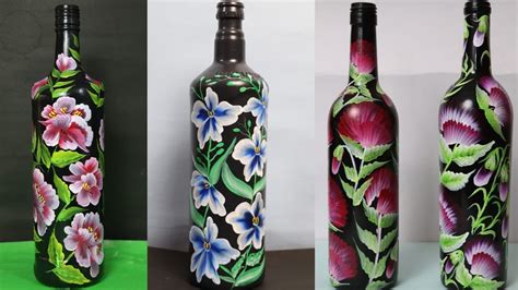 3 Diy Bottle Painting 3 Easy Bottle Art 3 Floral Bottle Decor Ideas 3 One Stroke Bottle