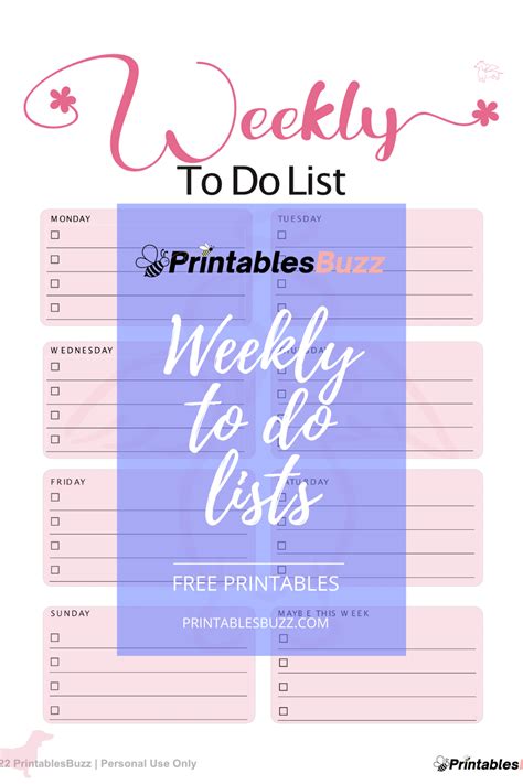 22 Free Weekly To Do List Printable PDF's — PrintablesBuzz