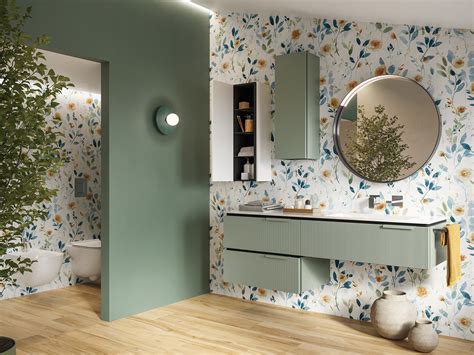 Mobile Bagno Blues Cm Cassetti Verde Salvia Opaco E Lavabo Unitop