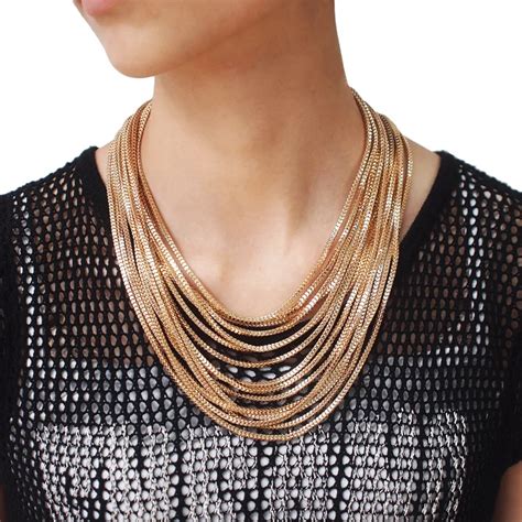 Ukmoc Women Fashion Accessories Multi Layer Chain Necklaces Bib Collar Chokers Statement Jewelry