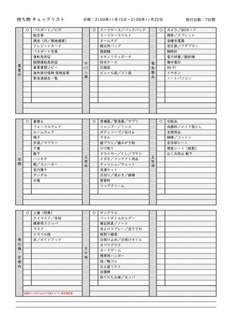 国内旅行・海外旅行に便利な持ち物チェックリスト（excel・jpeg／pdf）テンプレート│最高の旅は準備から！！