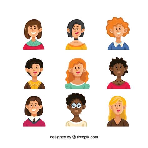 Set De Avatares Femeninos Dibujados A Mano Vector Gratis