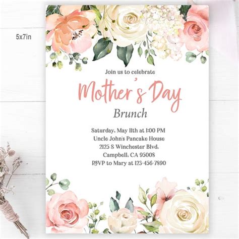 Mother S Day Invitation Brunch Tea Party Invite Blush Pink Etsy