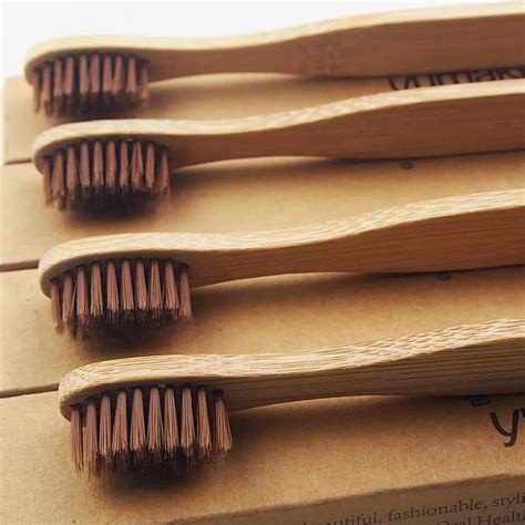 100 Pieces Brown Extra Wide Bamboo Toothbrush Wood Toothbrush Novelty