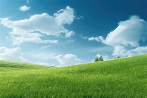 Premium Ai Image Green Lawn Under Blue Sky And White Clouds