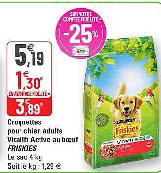 Promo Croquettes Pour Chien Adulte Vitalift Active Au B Uf Friskies