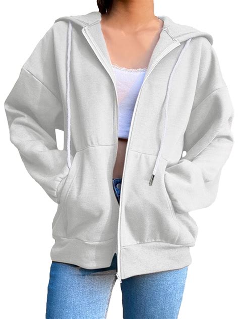 Women's Oversized Zip Up Hoodie, Baggy Loose Basic Zipper Hooded Sweatshirt Coat, Y2K Jacket ...