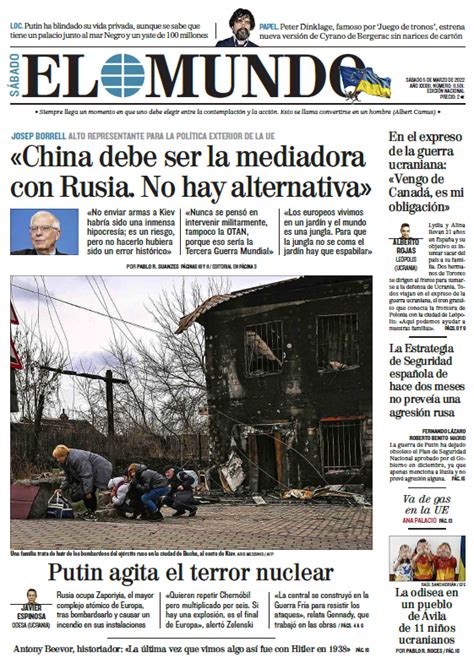 Portada De El Mundo Del S Bado De Marzo De Medios