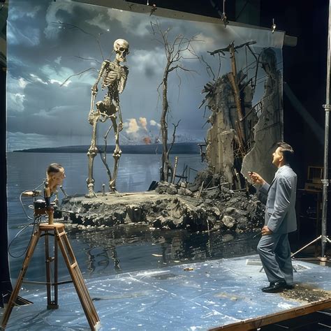 A Man Is Painting A Skeleton In Front Of A Skeleton Premium Ai