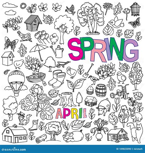 Spring Doodles Set Stock Vector Illustration Of Scribble 109823090