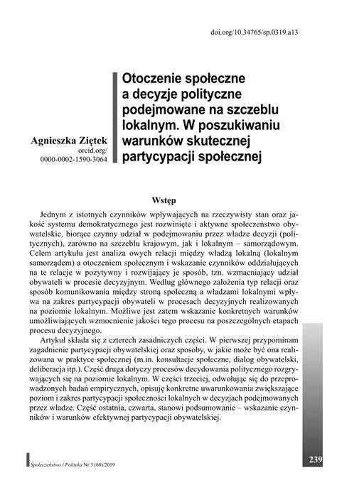 PDF Otoczenie społeczne a decyzje podejmowane przez władze lokalne W