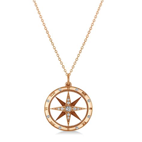 Compass Necklace Pendant Diamond Accented 18k Rose Gold 0 19ct Ad2391