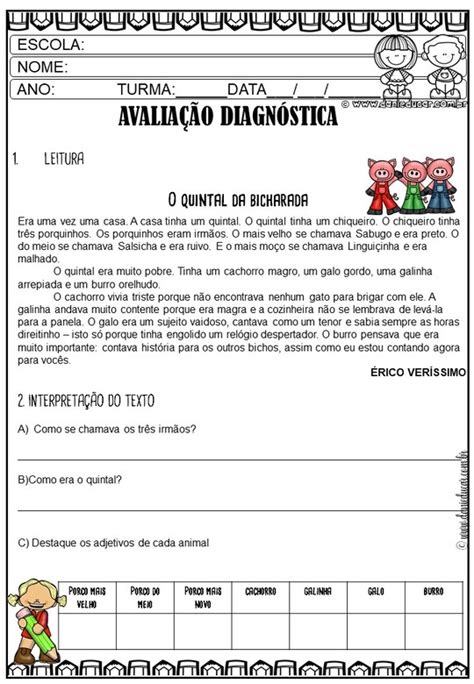 Avaliação diagnóstica 4 ano língua portuguesa