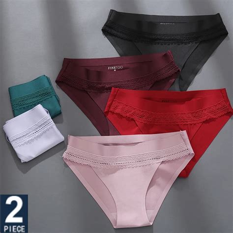 Finetoo 2pcs Set Woman Lace Sexy Panties Ice Silk Women Underwear