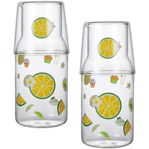 Lot De 2 Carafes À Eau De Chevet En Verre De 500 Ml Avec Gobelet En