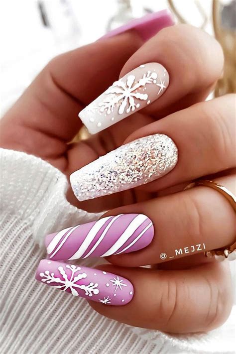 30 Christmas Nail Designs For 2021 Pink And Shimmery Gold Christmas Nails