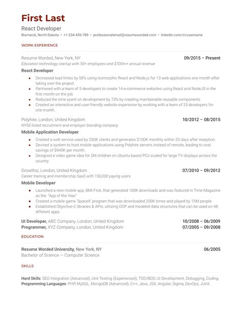 React Developer Resume Examples For 2025 Resume Worded