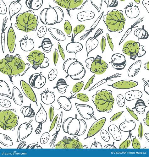 Hand Drawn Vegetables Vector Pattern Stock Vector Illustration Of