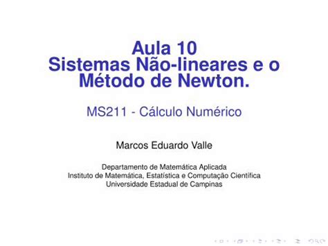 PDF Aula 10 Sistemas Não lineares e o Método de Newton 5cm valle