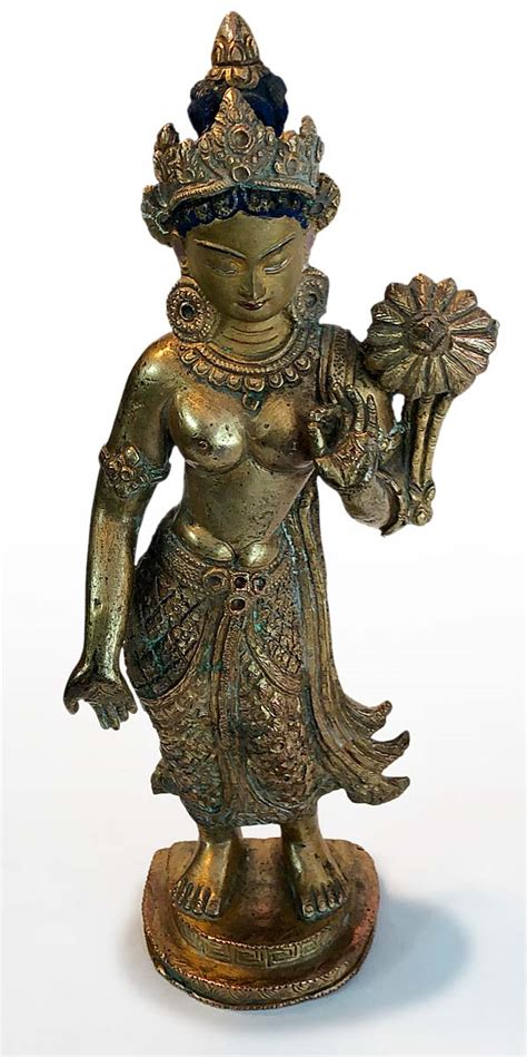 Antique Nepalese Goddess Green Tara Bodhisattva Gilt Bronze Buddha