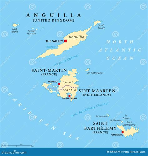 Anguilla, Saint-Martin, Sint Maarten and Saint Barthelemy Map Stock ...