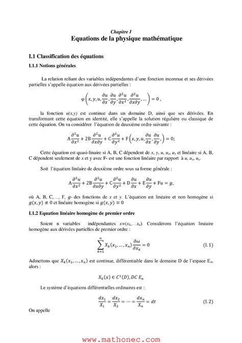 Equations De La Physique Math Matiques 1 Chapitre I Equations De La