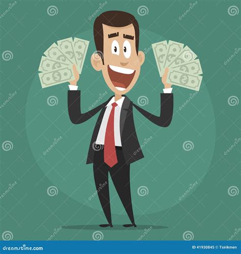 Character Businessman Happy Holds Dollar Bills Stock Vector