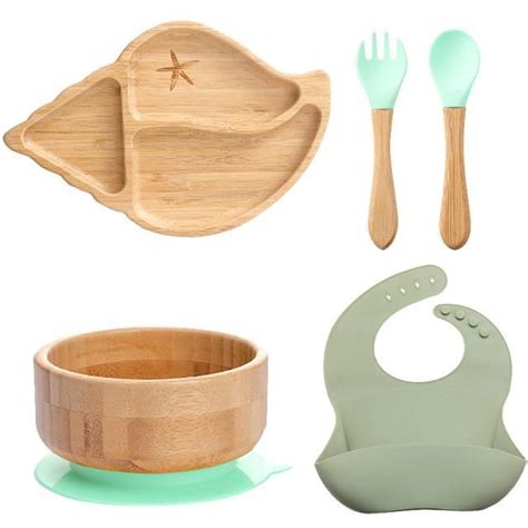 Assiette Plateau Repas en Bois de Bambou pour Bébé YWEI Vert