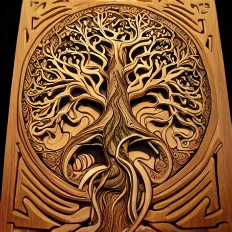 Wood Relief Carving Of World Tree Tree Of Life Stable Diffusion