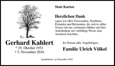 Traueranzeigen Von Gerhard Kahlert Trauer In NRW De