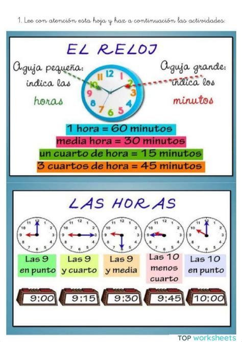 El Reloj Y Las Horas Ficha Interactiva Topworksheets Nbkomputer