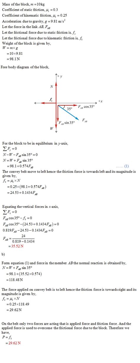 Solved The Kg Block Is Attached To Link Ab And Rests On A